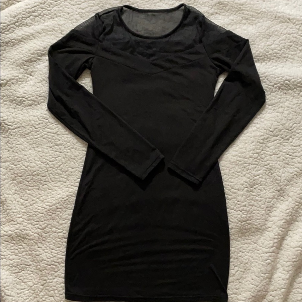 Stretchy Black Mini Dress with Net neck